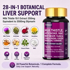 Milk Thistle (Silymarin 3500mg) Dandelion Turmeric Artichoke NAC – Liver Support