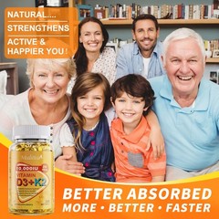Vitamin D3 K2 10000 IU w/ MK7 for Bone, Immune & Heart 250 Count (Pack of 1)