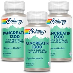 Solaray Pancreatin 1300 Protease, Amylase & Lipase 90 VCapsules Each (Pack of 3)