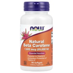 Now Foods Natural Beta Carotene 25 000 IU 90 Softgels Egg-Free, Fish Free,
