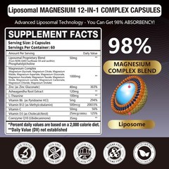 21 in 1 Liposomal 1400mg Magnesium Complex (Citrate, 120 Count (Pack of 1)