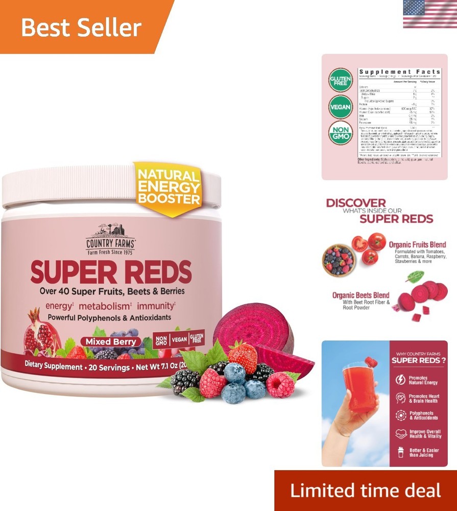 Polyphenol-Rich Super Reds – 20 Serving Superfood Powder, Berry Flavor