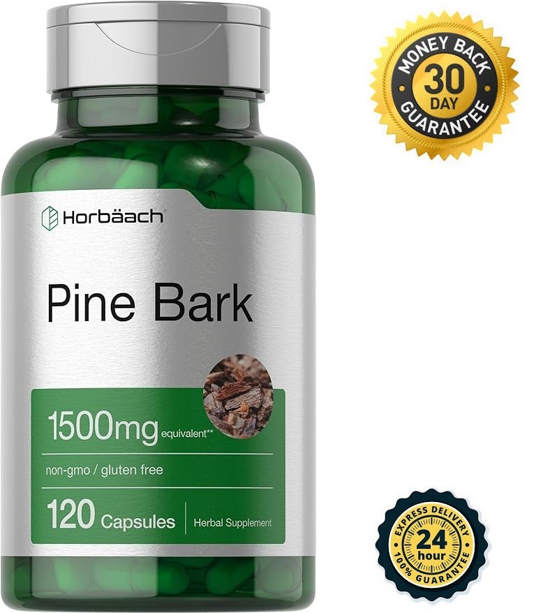 Horbäach Pine Bark Extract Capsules 1500Mg, 120 Count, Non-Gmo and Gluten Free