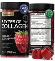 Collagen Peptides Gummies Sugar 60 Count – Raspberry Flavored, Red