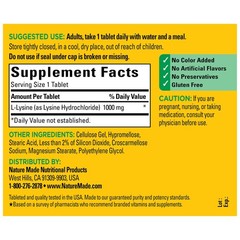 Nature Made L-Lysine 1000 mg, Dietary 60 Count (Pack of 1), N/a