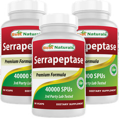 3 Pack Best Naturals Serrapeptase 40000 SPU 90 Vcaps