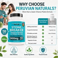 Chanca Piedra Stone Breaker 150 Tablets Kidney Cleanse Detox 2400mg from Peru