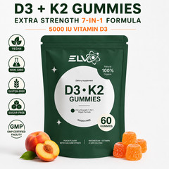 ELV D3 K2 Gummies 7-in-1 Extra Strength Sugar-Free Vegan Formula GMO-Free
