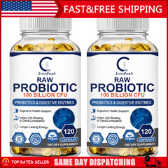 2×120 Raw Probiotics 100 Billion CFU Digestive Health Support Help Bloating