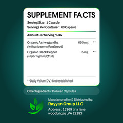 NutriiLab Organic Ashwagandha 650mg Black Pepper Stress Relief Sleep Energy Caps