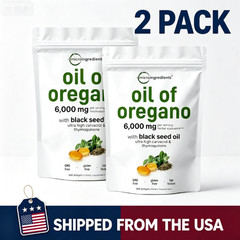 2Packs 2-in-1 Oil of Oregano & Black Seed Oil 6000mg Softgels with Carvacrol
