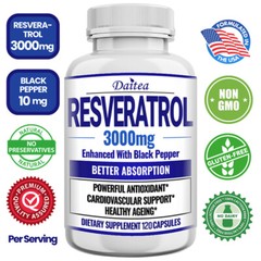 Resveratrol Capsules 3000mg Anti-Aging Antioxidants, Radiant Skin 30/60/120 Caps