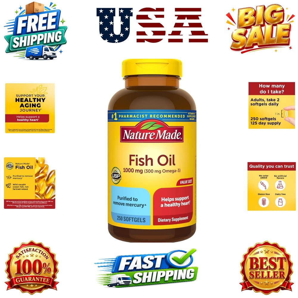 Fish Oil Omega 3 Supplements, 1000mg Softgels, Omega 3 Fish Oil for Healthy H…