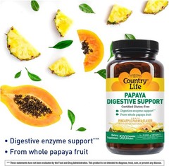 Papaya Enzymes Digestive Support Chewable Wafers 500 Count Pineapple Flavor