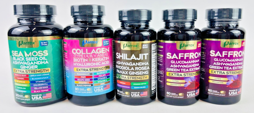 Parrox Sea Moss, Collagen+Biotin+Keratin, Shilajit Ashwaganda, Saffron Bundle