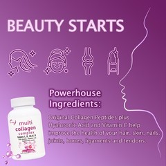 Multi Collagen 120 Capsule Supplement for Women Men Type I, II, III, V, X US