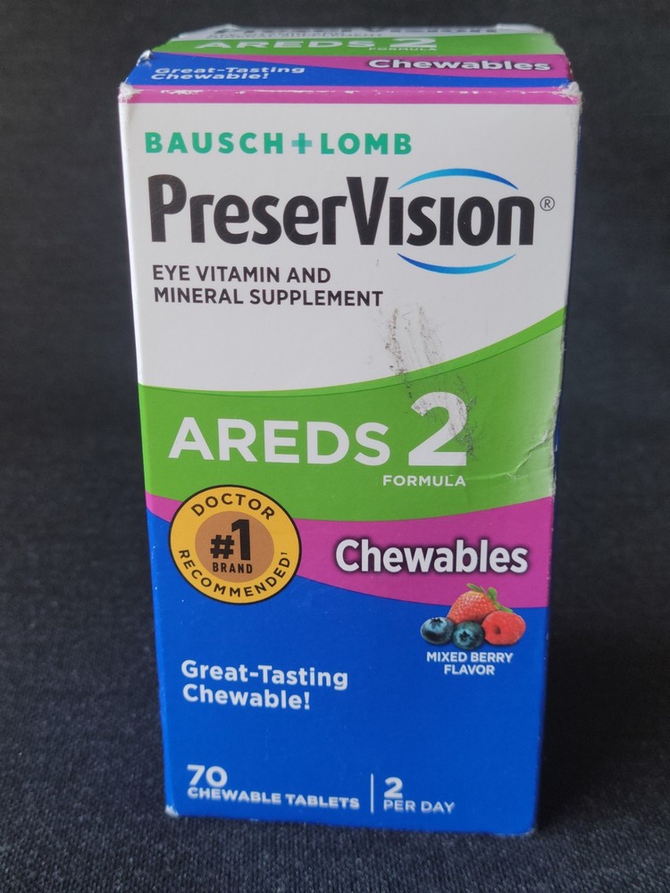 Areds 2 PreserVision 70 Chewable Tablets Bausch + Lomb Eye Health Vitamin 01/28