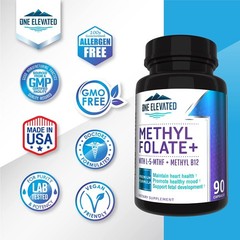 Bioactive Methyl Folate & B12 with Niacin, B1, B2, B6 – 3 Month Supply