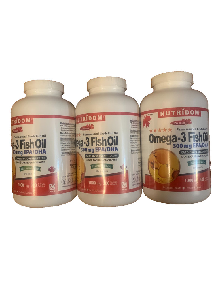 Three Bottles of Fish Oil Omega3 1000mg, 300 softgels