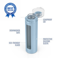 Ello Syndicate 20oz Reusable Glass Water Bottle with 20 Ounces, Tech Blue