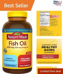 Heart Health Essential: 1000mg Omega-3 Fish Oil Softgels – Gluten Free, 250ct