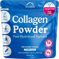 Collagen Peptides Powder Hydrolyzed Pure Type I III Grass Fed Unflavored 4.94oz