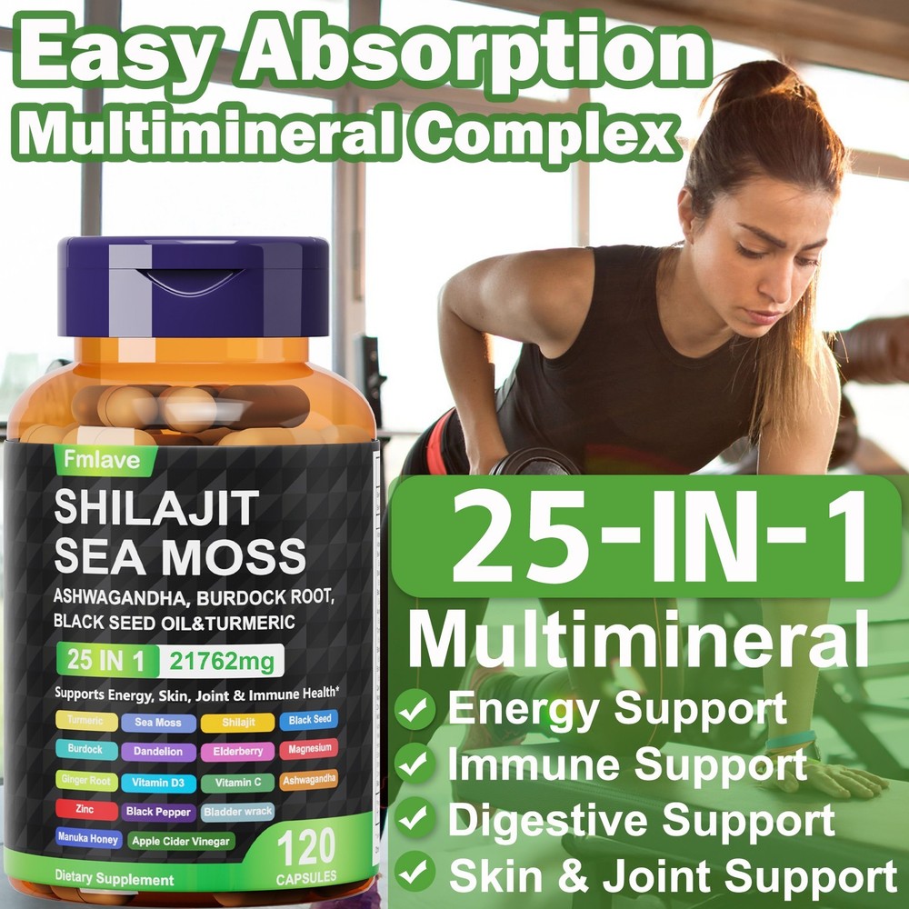 Shilajit Supplement 6000Mg, Sea Moss 6000Mg, Ashwagandha 1800Mg Turmeric 120caps