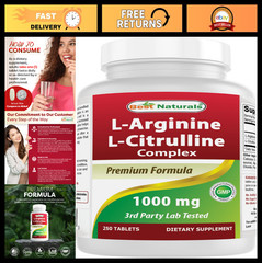 L-Arginine L-Citrulline Complex Tablets – 250 Count, Energy Boost & Muscle Suppo
