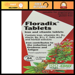 2 Pack Floradix Iron Supplements – 84 Tablets Each | Boost Energy & Vitality