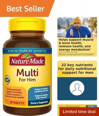 Daily Multivitamin for Men – 22 Nutrients in 90 Tablets, No Artificial Flavors