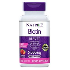Natrol Biotin Beauty 5000 mcg, 250 Fast Dissolve Tablets Healthy Hair Skin Nails