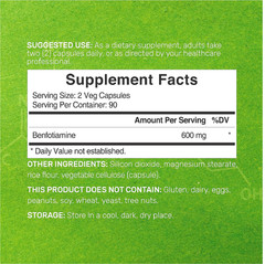 Benfotiamine 600mg Per Serving, 180 Veggie Capsules (300mg Per Cap) – Fat Solubl