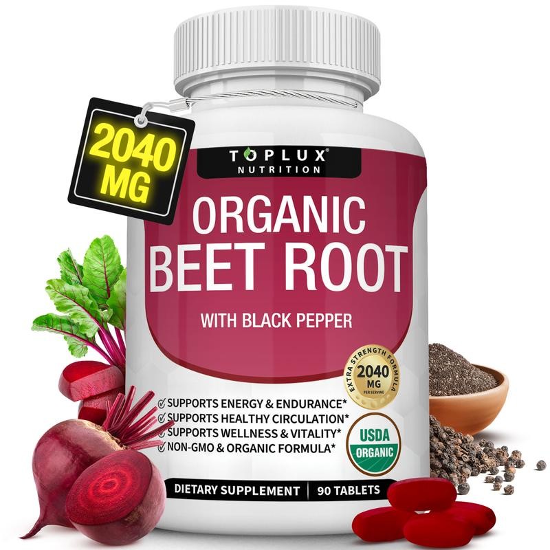 Organic Beet Root Tablets – Nitric Oxide Booster Beetroot Supplement 2040mg