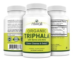 Niwali Organic Triphala with Senna & Amla 60 Veggie Capsules | Colon Cleanse Det