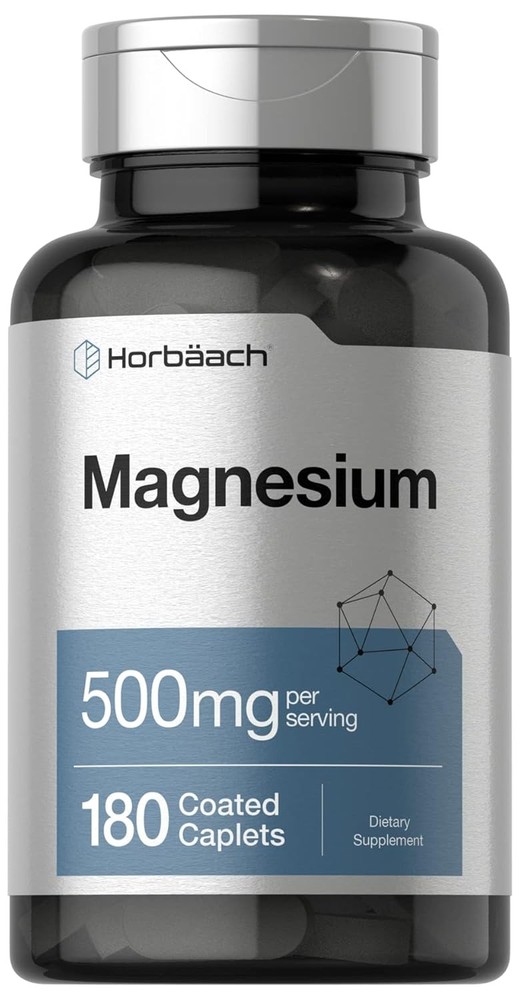 Horbäach Magnesium 500mg | 180 Caplets | Vegetarian, Non-GMO, and Gluten Free Su