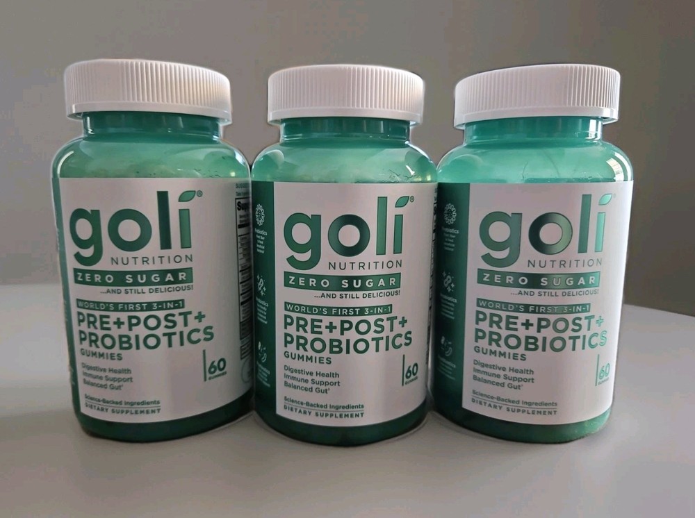 3 Pack Goli Zero Sugar 3-in-1 PRE+POST+Probiotics Gummies 60 Count 2/27