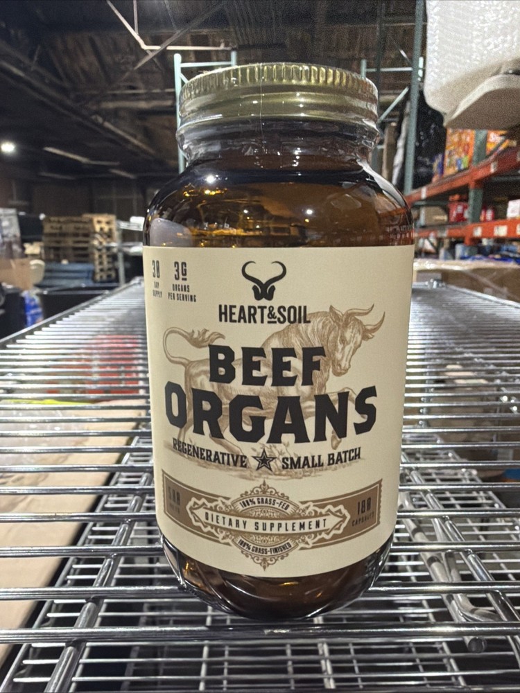 100% Grass-Fed Beef Organ Supplement – Liver, Heart, Kidney, 180 Capsules