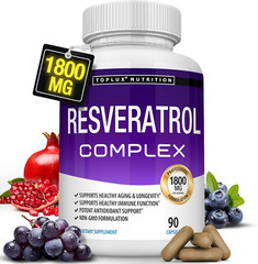 Resveratrol Supplement 1800mg Antioxidant Complex Healthy Aging 90 Capsules NEW