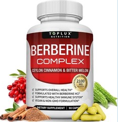 Toplux Berberine w/ Ceylon Cinnamon and Bitter Melon 2100mg High Purity 97% HCL