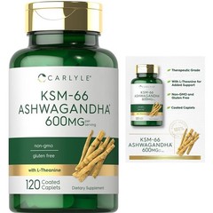 KSM-66 Ashwagandha Root Extract 600mg with L-Theanine Supplement 120 Caplets