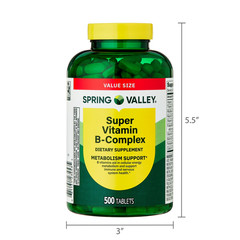 Spring Valley Super Vitamin B-Complex Tablets Supplement Value Size 500 Count