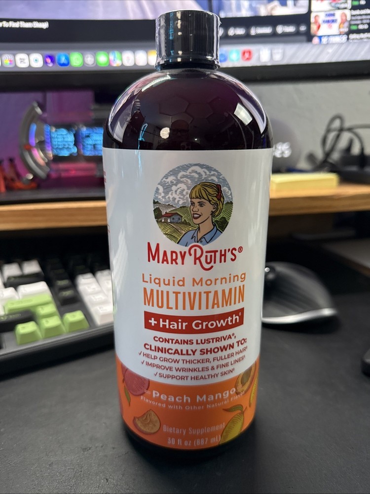 Liquid Morning Multivitamin + Hair Growth , Peach Mango, 30 fl oz Exp 4/2027