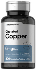 Chelated Copper | 6 mg | 300 Tablets | Vegetarian, Non-GMO | by Horbaach