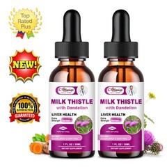 2 Bottles Milk Thistle Liquid Drop,Dandelion Root,Liver Cleanse Immune Support