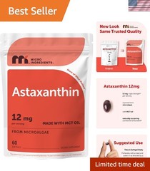 Astaxanthin 12mg Per Serving with MCT Oil, 60 Softgels | 2 Supply. Natural M…