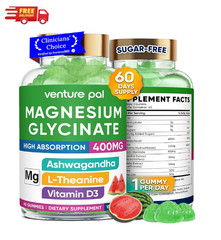 60 Day Supply Magnesium Glycinate 400mg Gummies with Ashwagandha, L-Theanine, Co