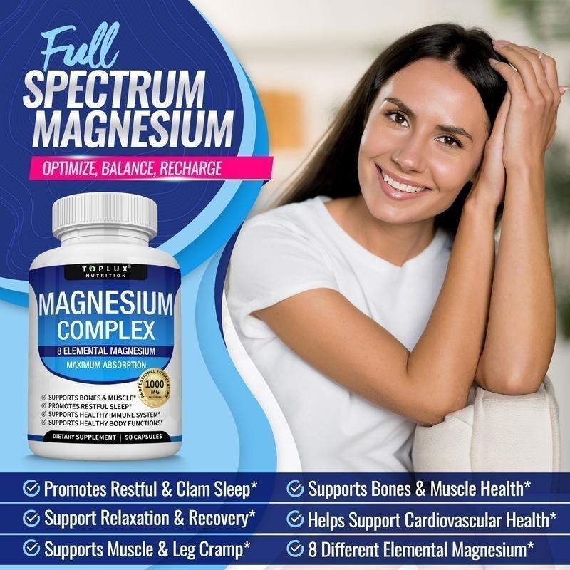 NEW Magnesium complex supplement: 1000mg of 8-element magnesium, 90 capsules–
