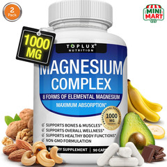 Magnesium Complex 1000mg 8 Blend Supplement 90 Capsules Pack of 2