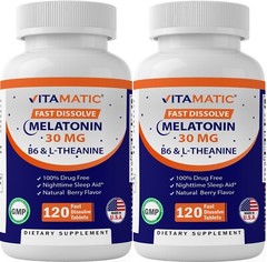(2 Pack) Vitamatic Melatonin 30mg – with B6 & L-Theanine – 120 tablets