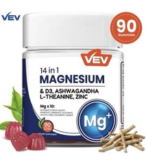 2 pack VEV 14-in-1 Magnesium Gummies – with Ashwagandha, L-Theanine, Vitamin D3